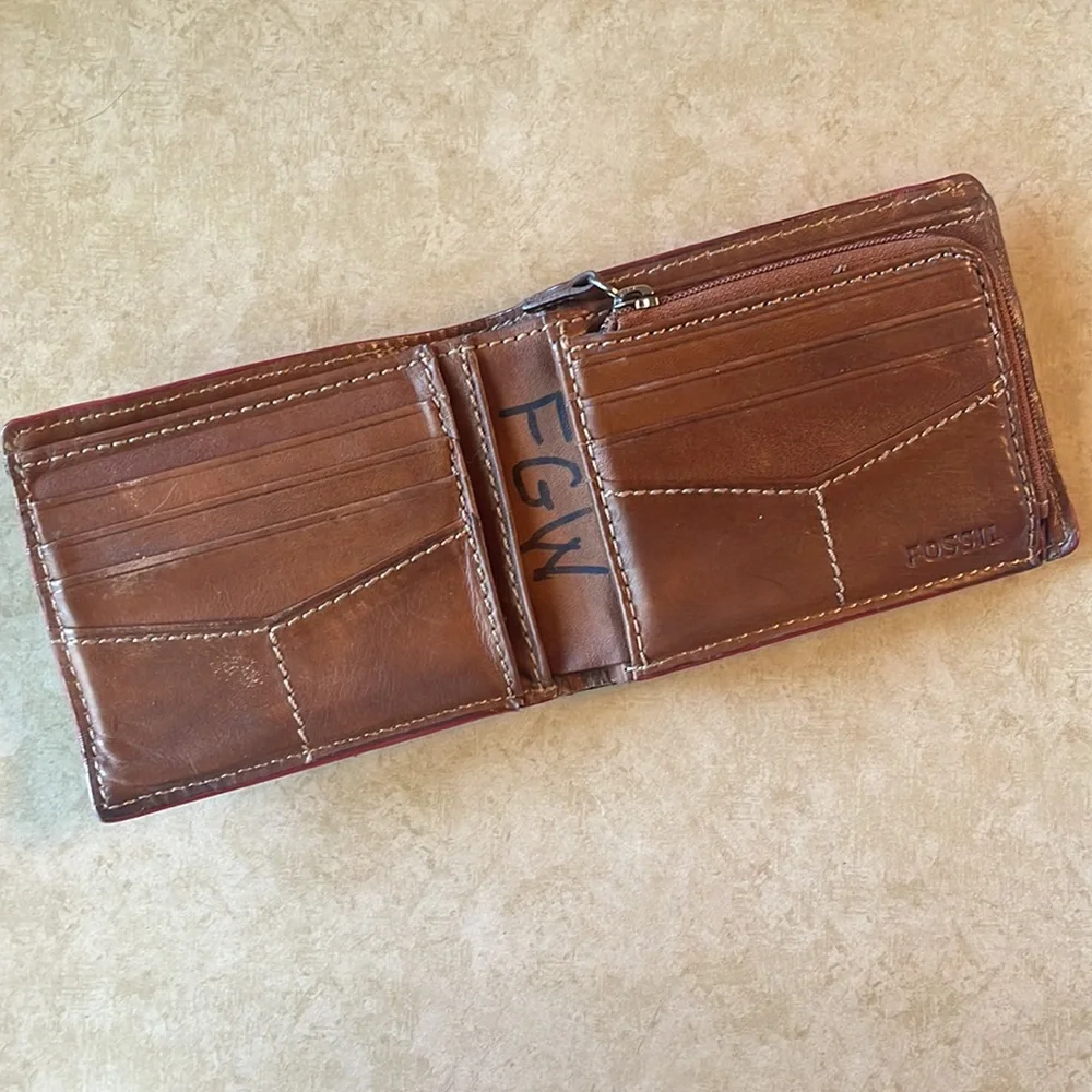 Fossil Bi-Fold Striped Leather Wallet